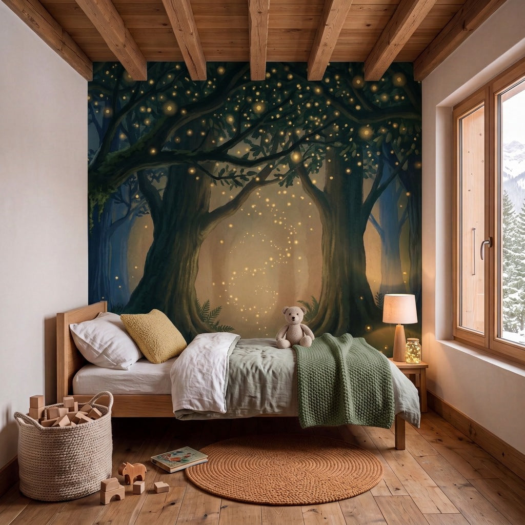 Papier peint panoramique Bois des lucioles dans une chambre d'enfant
