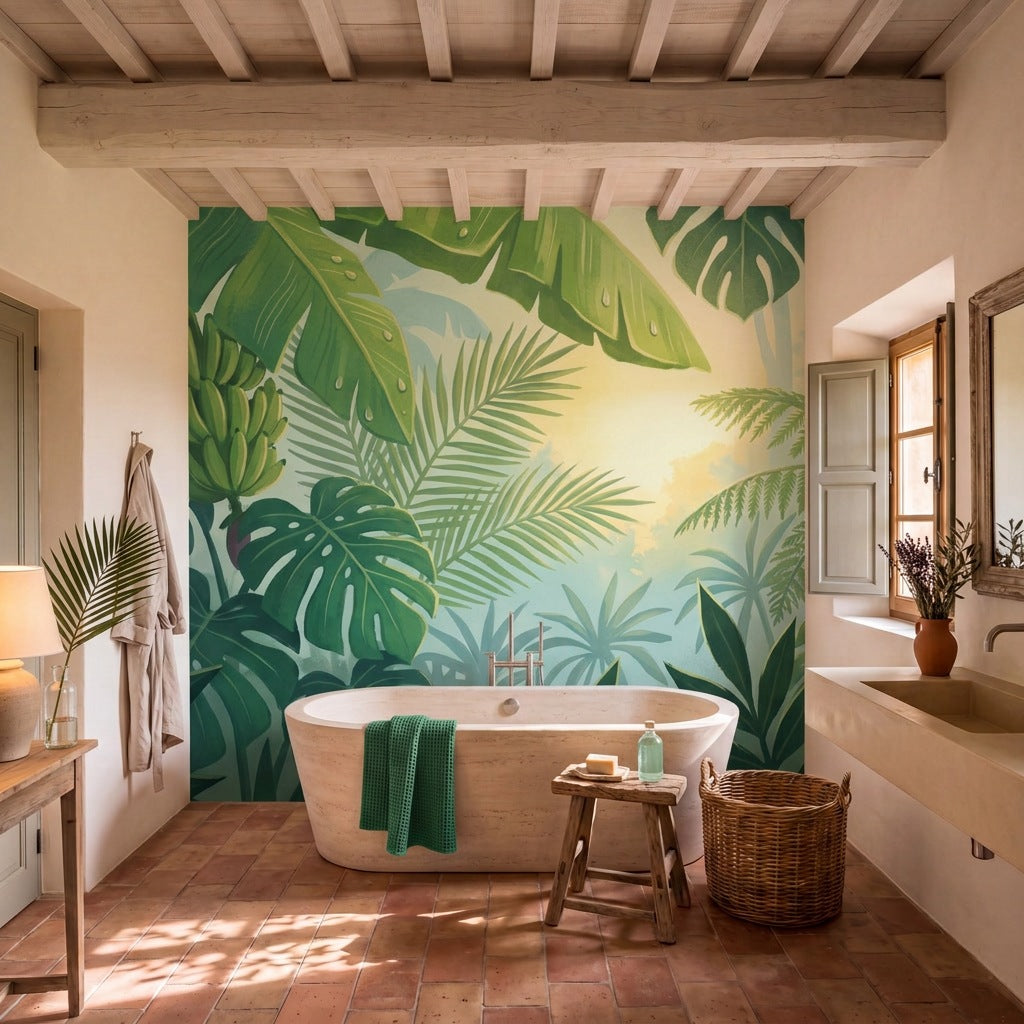 Papier peint panoramique Canopée dans une salle de bain