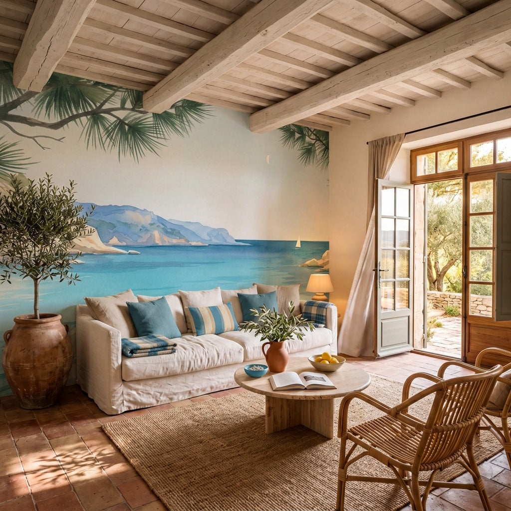 Papier peint panoramique Crique d'azur dans un salon