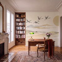 Papier peint panoramique Envol de grues dans un bureau