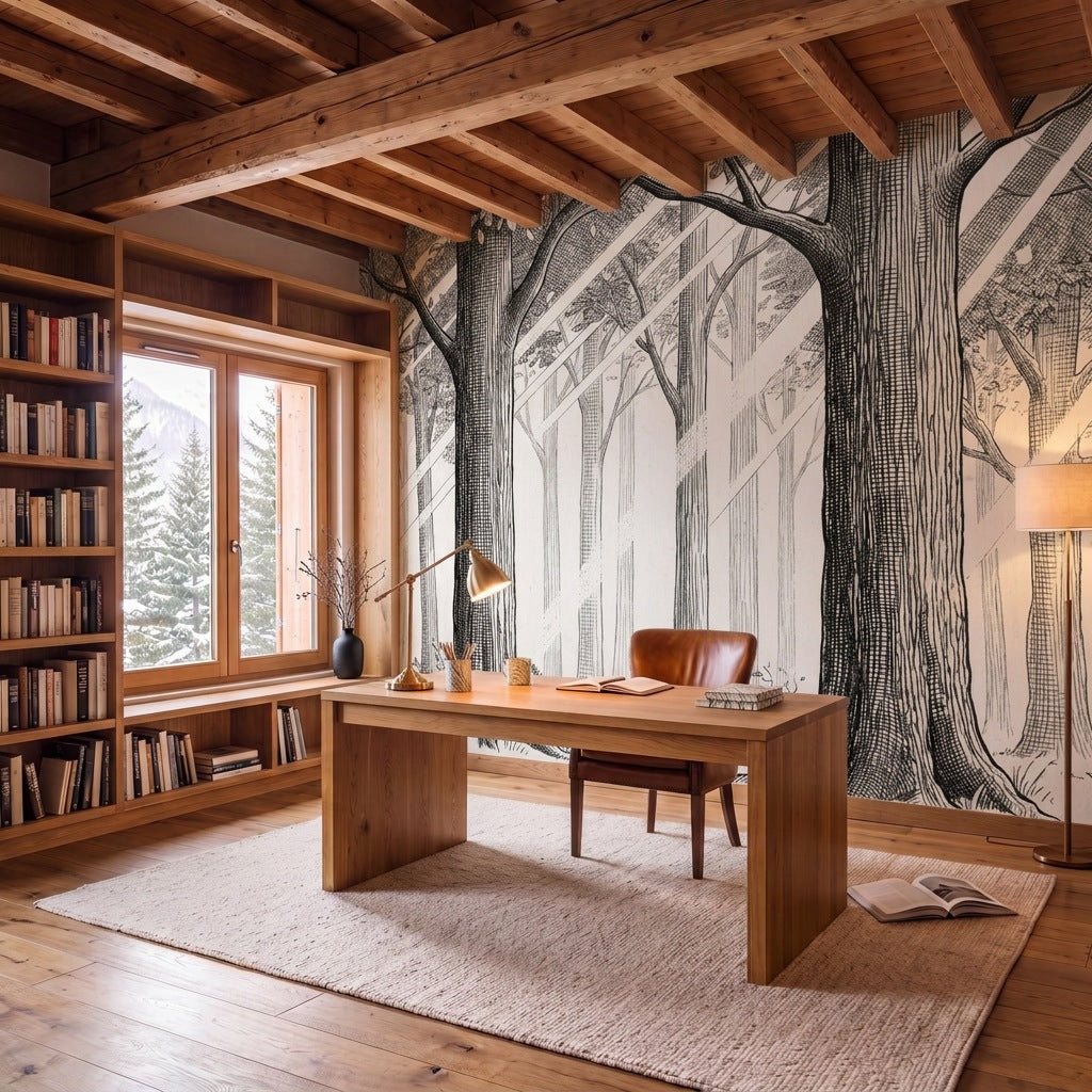 Papier peint panoramique Futaie d'encre dans un bureau