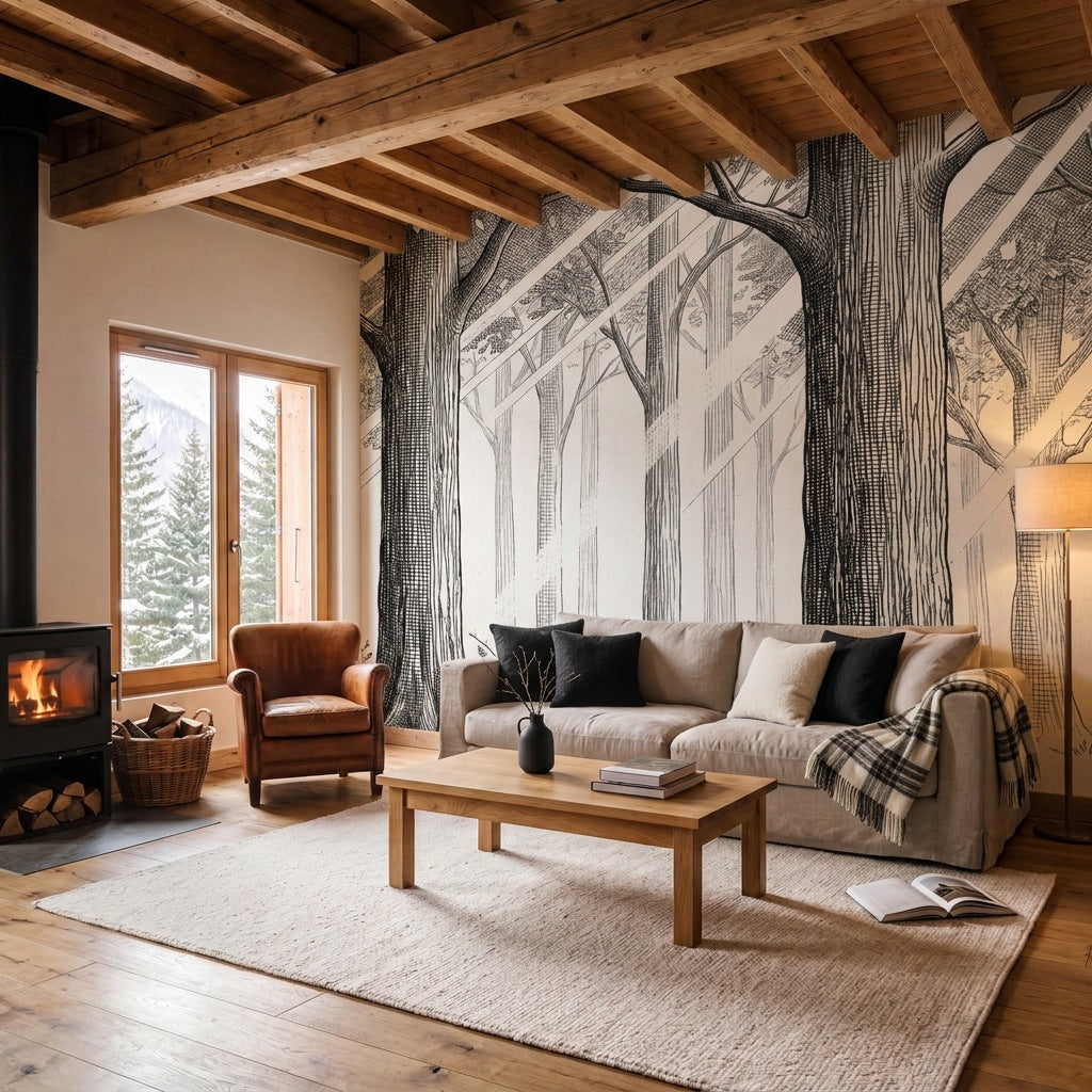 Papier peint panoramique Futaie d'encre dans un salon