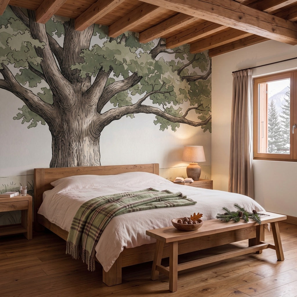 Papier peint panoramique Le grand chêne dans une chambre