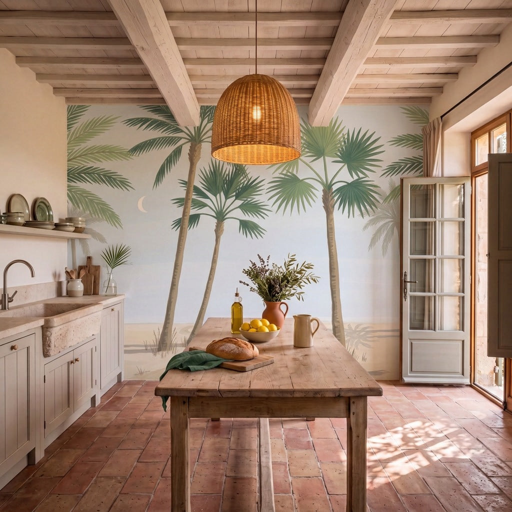 Papier peint panoramique Palmeraie dans une cuisine