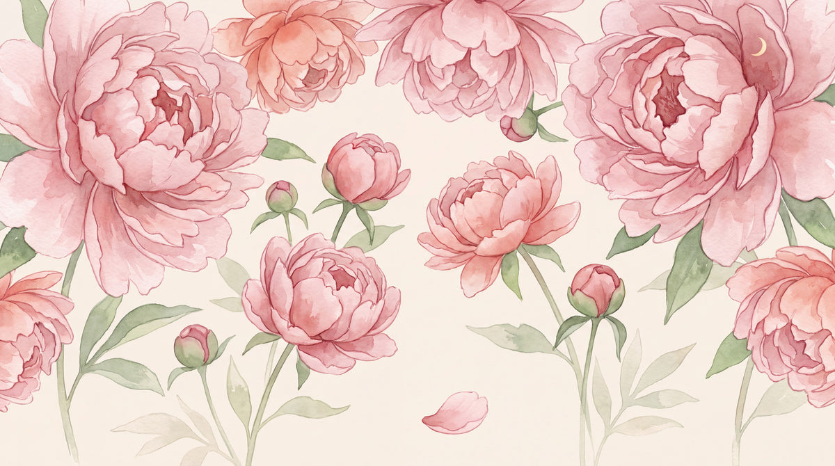 Motif à plat : Pivoines poudrées