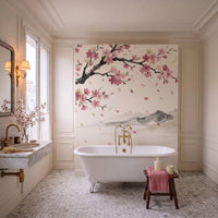 Papier peint panoramique Pluie de pétales dans une salle de bain
